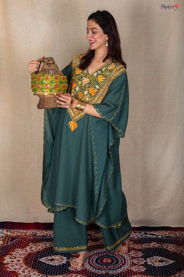 Dark Slate Gray Kashmiri Kaftan Co-ord Set