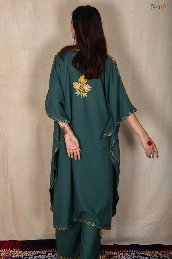 Dark Slate Gray Kashmiri Kaftan Co-ord Set