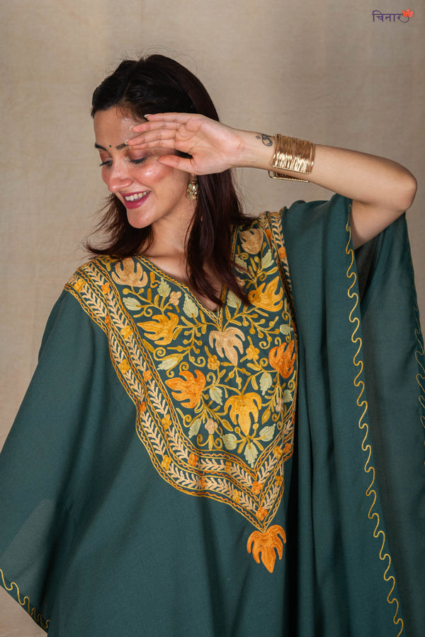 Dark Slate Gray Kashmiri Kaftan Co-ord Set