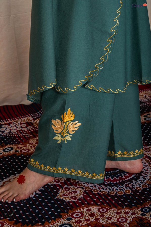 Dark Slate Gray Kashmiri Kaftan Co-ord Set