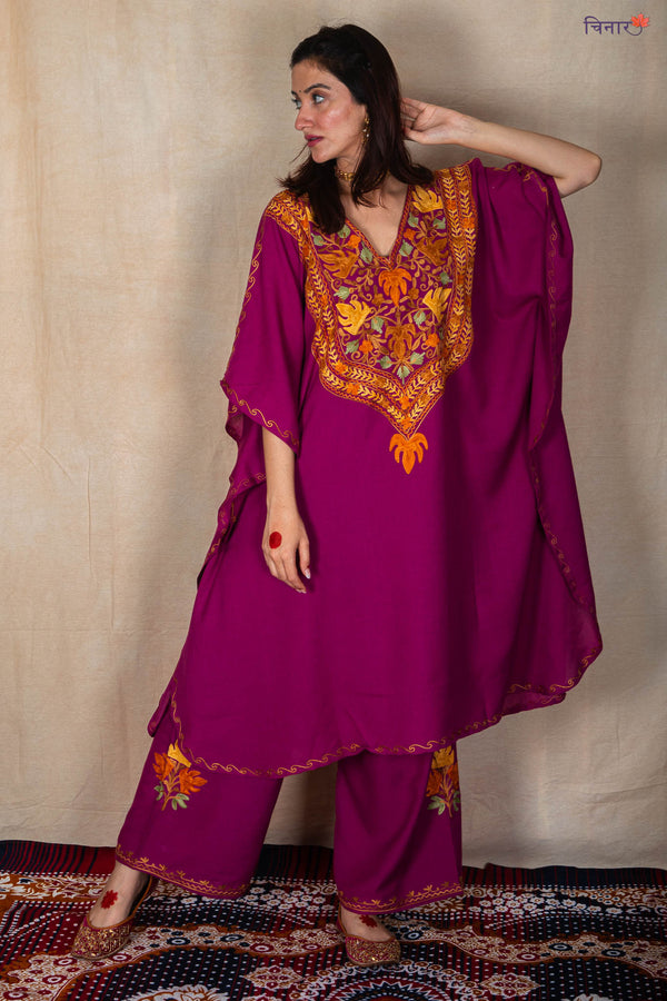 Kashmiri Plum Kaftan Co-ord Set