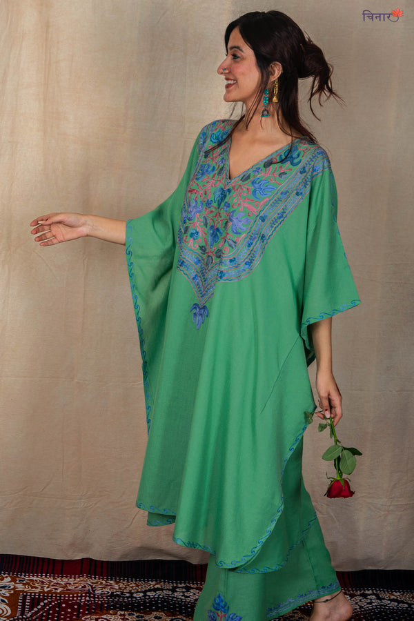 Forest Green Kashmiri Kaftan Co-ord Set
