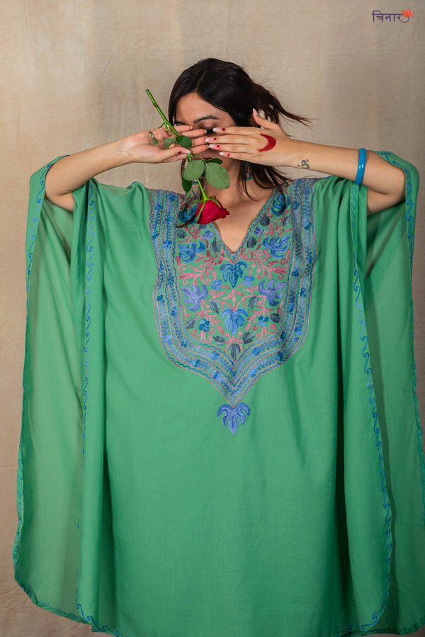 Forest Green Kashmiri Kaftan Co-ord Set