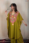 Kashmiri Olive Green Kaftan Co-ord Set