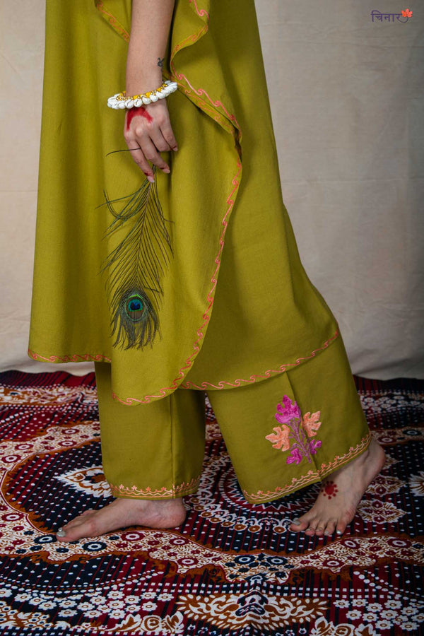 Kashmiri Olive Green Kaftan Co-ord Set