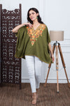 Olive Meadow Embroidered Crushed Cotton Kaftan