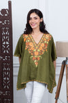 Olive Meadow Embroidered Crushed Cotton Kaftan