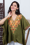 Olive Meadow Embroidered Crushed Cotton Kaftan