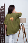 Olive Meadow Embroidered Crushed Cotton Kaftan