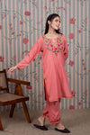 Gulposh Coral Blush Embroidered Cotton Kurta Set