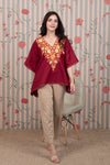 Dark Scarlet Kashmiri Embroidered Cotton Kaftan