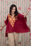 Dark Scarlet Kashmiri Embroidered Cotton Kaftan