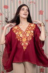 Dark Scarlet Kashmiri Embroidered Cotton Kaftan