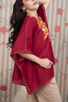 Dark Scarlet Kashmiri Embroidered Cotton Kaftan