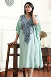 Minty Wave Aari Crushed Cotton Kaftan