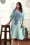 Minty Wave Aari Crushed Cotton Kaftan