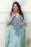 Minty Wave Aari Crushed Cotton Kaftan