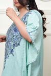 Minty Wave Aari Crushed Cotton Kaftan