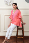 Blush Coral Embroidered Cotton Kaftan