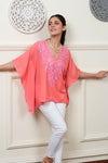 Blush Coral Embroidered Cotton Kaftan