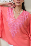 Blush Coral Embroidered Cotton Kaftan