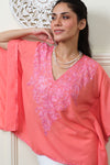 Blush Coral Embroidered Cotton Kaftan