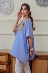 Powdered Spring Embroidered Crushed Cotton Kaftan