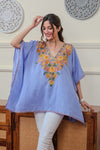 Powdered Spring Embroidered Crushed Cotton Kaftan