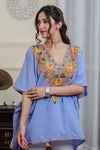 Powdered Spring Embroidered Crushed Cotton Kaftan