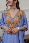 Powdered Spring Embroidered Crushed Cotton Kaftan