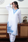 Gulposh White Orchid Embroidered Cotton Kurta Set